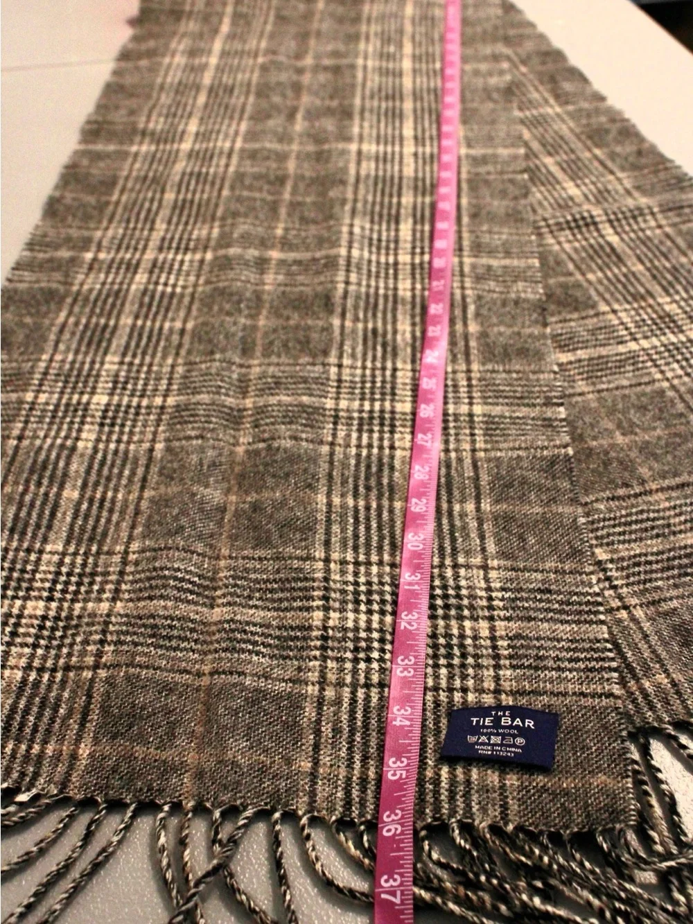 The Tie Bar Plaid 100% Wool Scarf in Black, Brown & Cream OS